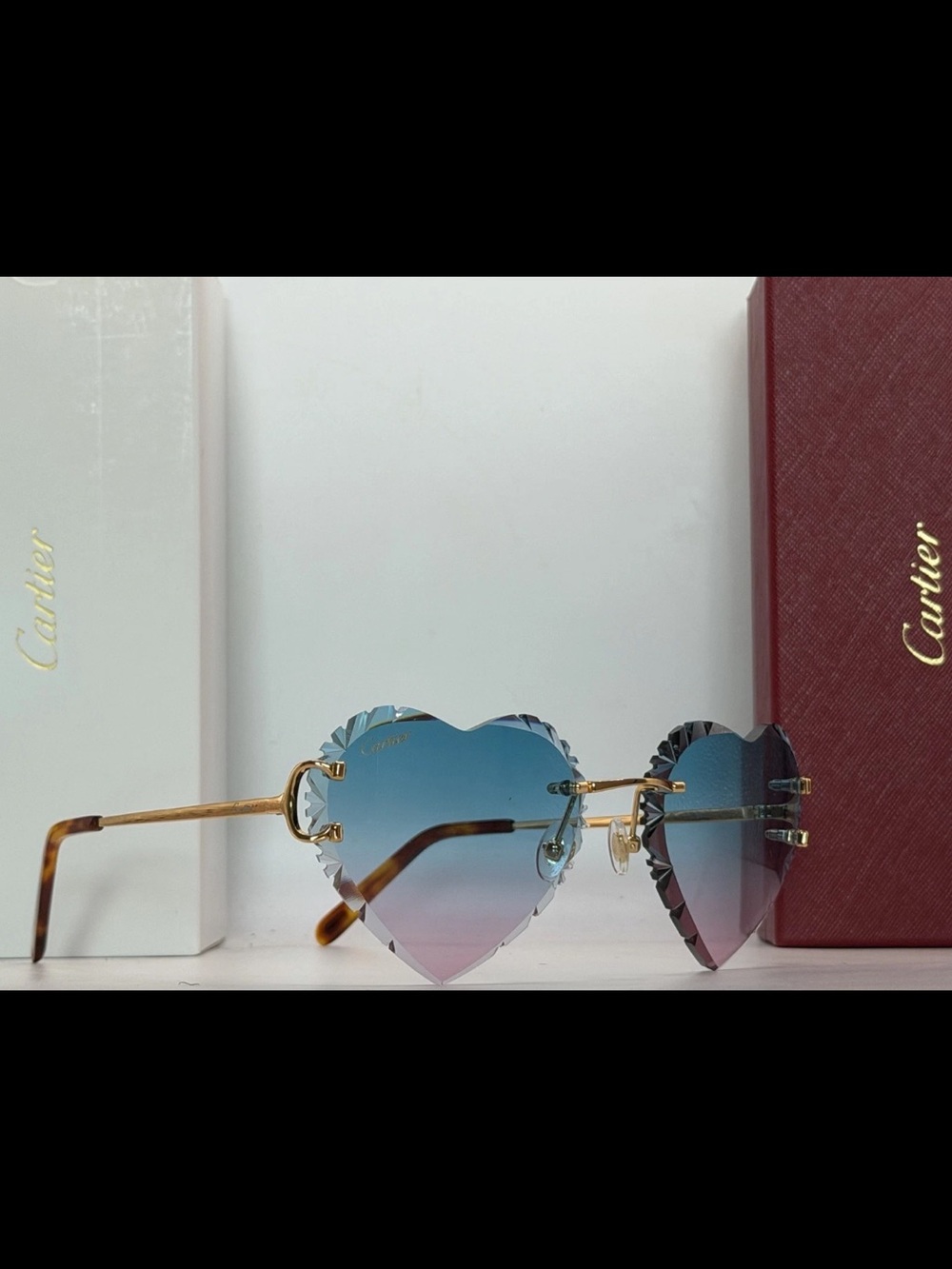 BeautifulCartier CT0092O Custom Heart Gradient Rimless Sunglasses orig. box case - Picture 2 of 9